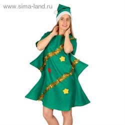 Карнавальный костюм "Елочка" 2 предмета: платье, колпак, взрослый, размер S-M - фото 14194