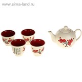 Набор для чайной церемонии 5 предметов "Красная сакура на белом" (чайник 600 мл, чашка 70 мл)