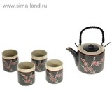 Набор для чайной церемонии 5 предметов "Красная сакура" (чайник 600 мл, чашка 70 мл)