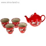 Набор для чайной церемонии 5 предметов "Белая сакура на красном" (чайник 600 мл, чашка 70 мл)