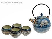 Набор для чайной церемонии 5 предметов "Знатность" синий (чайник 800 мл, чашка 70 мл)