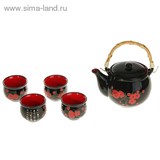 Набор для чайной церемонии 5 предметов "Сакура на черном" (чайник 600 мл, чашка 70 мл)