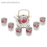 Набор для чайной церемонии 7 предметов "Роза дивная" (чайник 900 мл, чашка 70 мл)