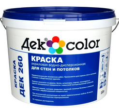 "Дек Сolor", ВД-Краска д/стен и потолков белая мат. ДЕК-260 А (10л) - фото 4303